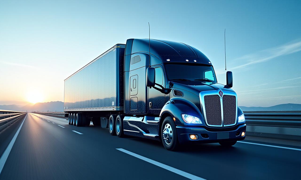 Modern heavy-duty truck with technological overlays