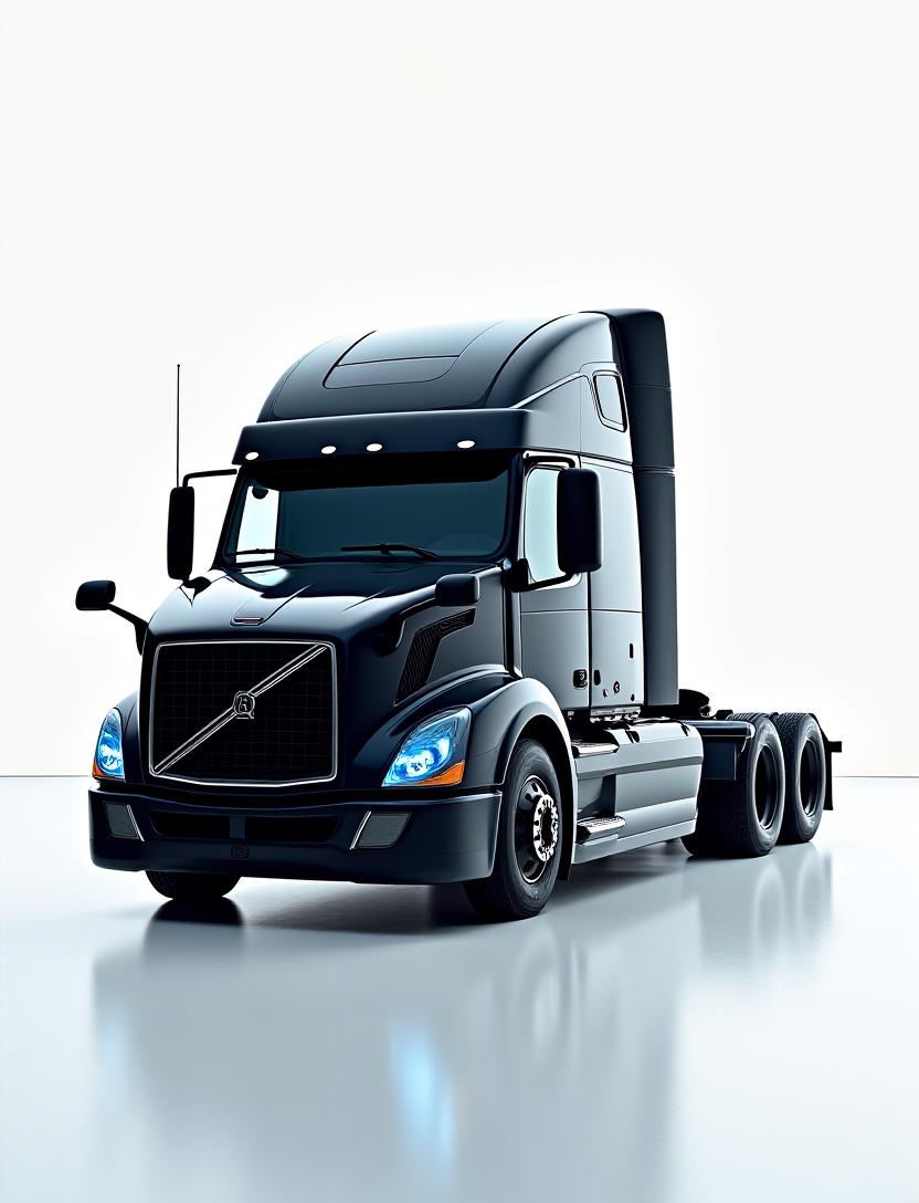 Modern freight truck on a white highway environment